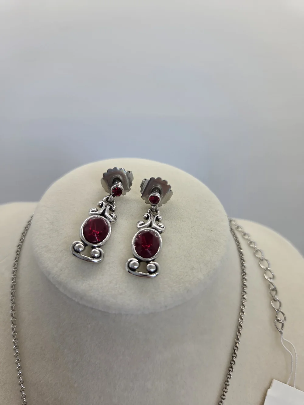 NWT Lia Sophia Silver-Tone Necklace & Earrings with Red Stones